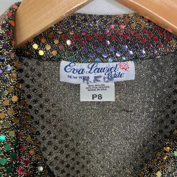 Vintage 70s 80s Eva Laurel Womens blouse sequins gold multiple size 8P USA Made - Picture 2 of 8